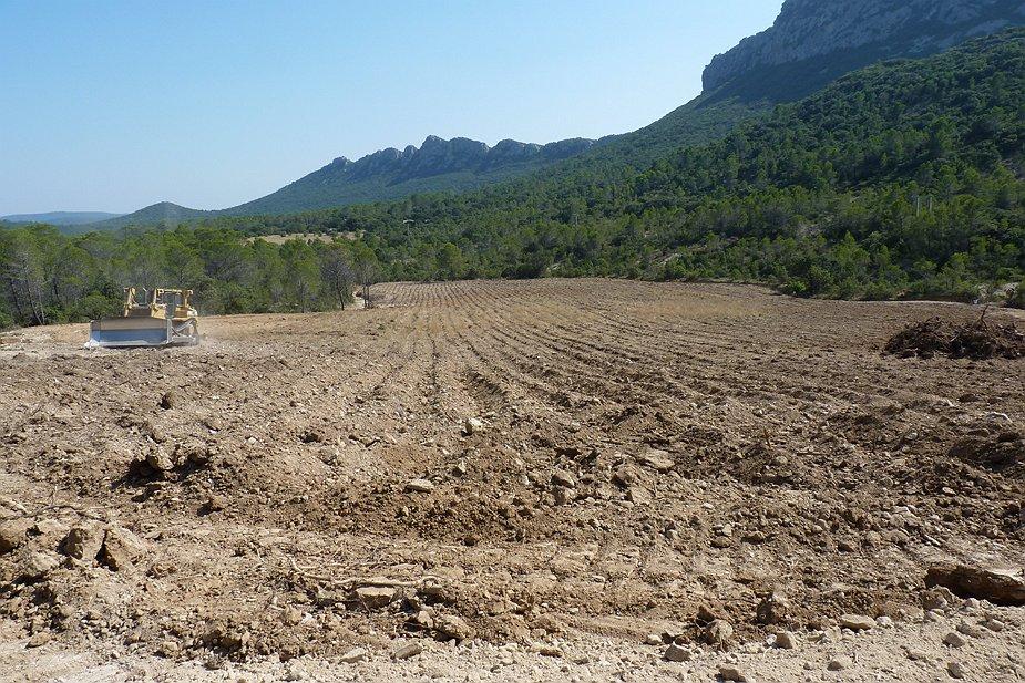 Préparation du sol avant plantation sous le Pic Saint Loup
